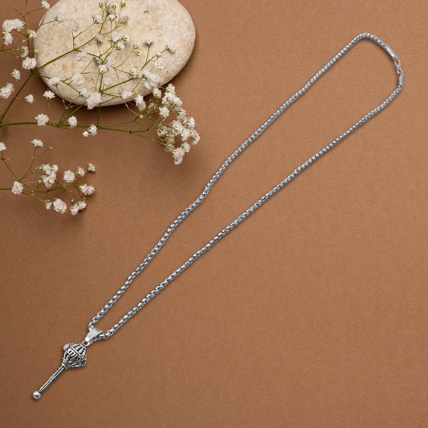 Silver Chain With Gada Pendant Locket (1 Pc) - LootFaat
