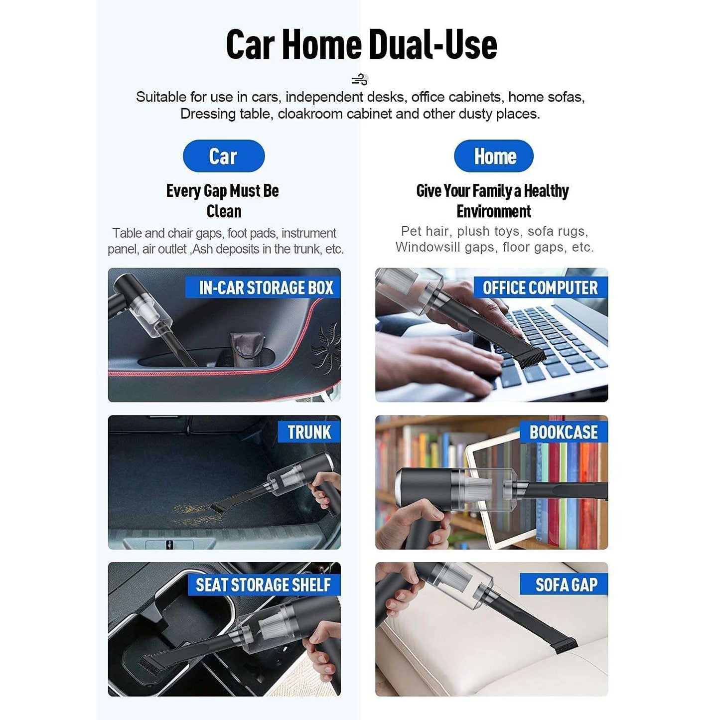 Vacuum Cleaner Dust Collection 2 In 1 Car Vacuum Cleaner 120w High-power Handheld Wireless Vacuum Cleaner Home Car Dual-use Portable Usb Rechargeable - LootFaat