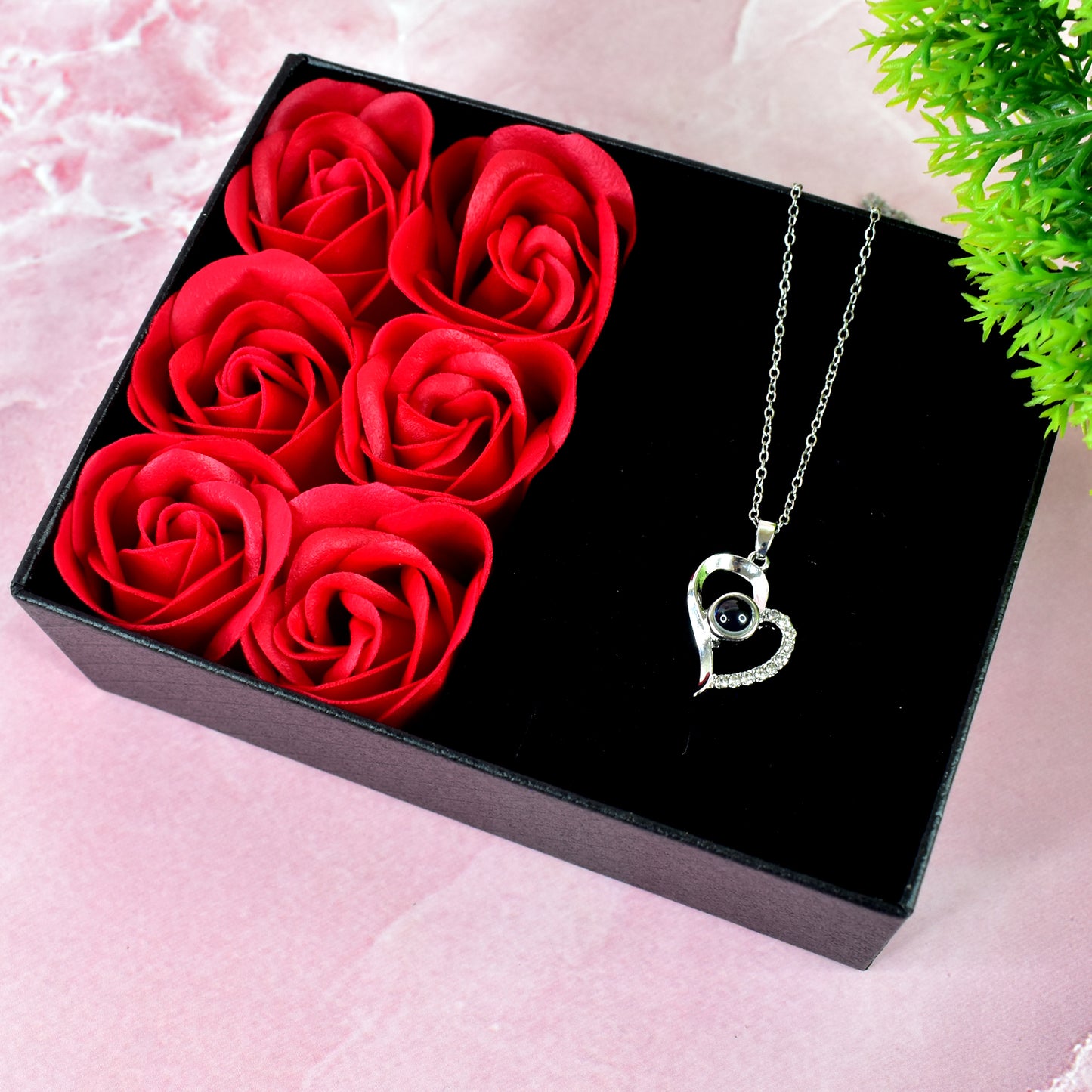 Rose Flower Gift Box Handmade Eternal Rose With I Love You Necklace Valentines Day - LootFaat