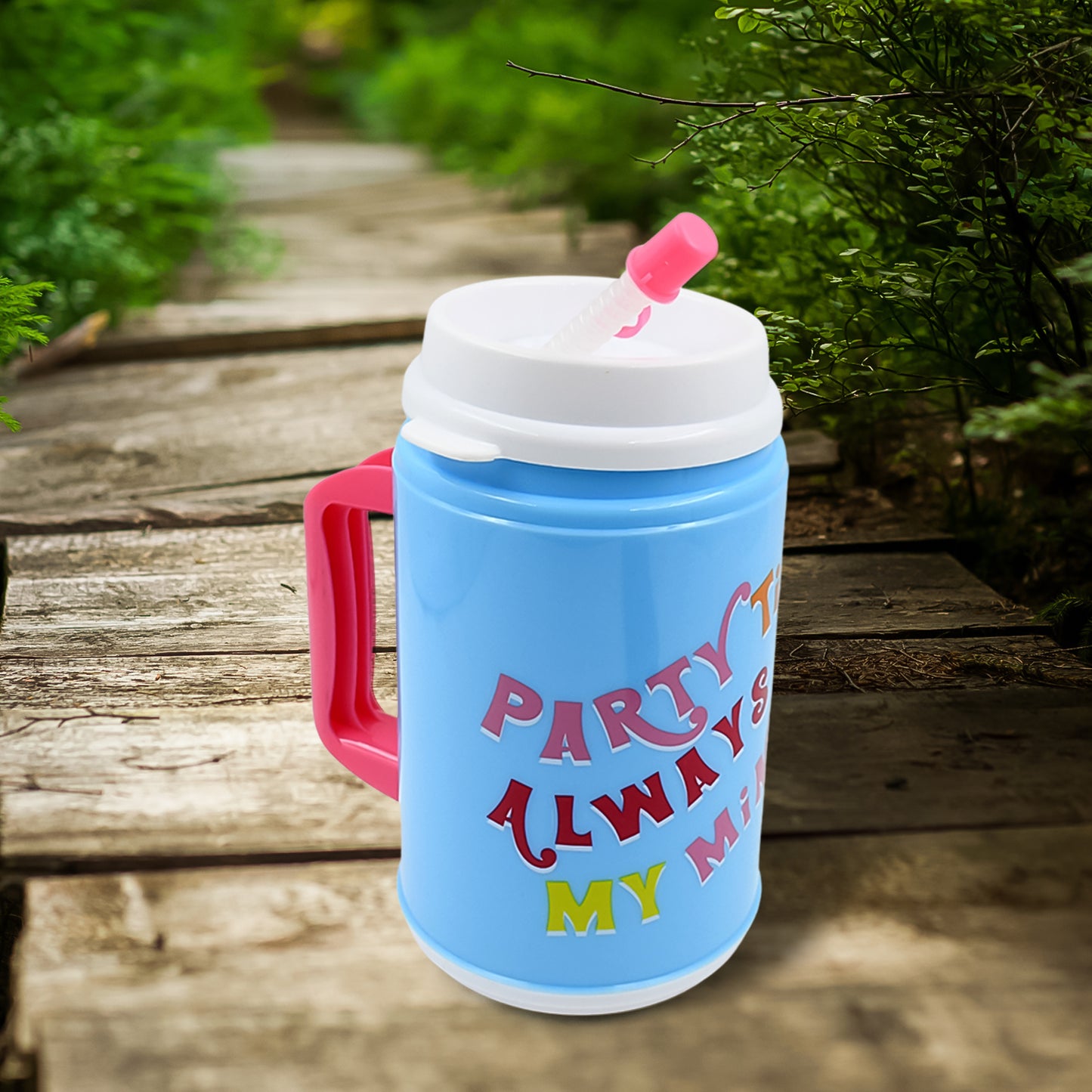 Insulated Mug With Lid Handle Flexible Straw With Cap (709 Ml) - LootFaat