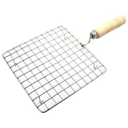 Kitchen Square Stainless Steel Roaster Papad Jali Barbecue Grill With Wooden Handle - LootFaat