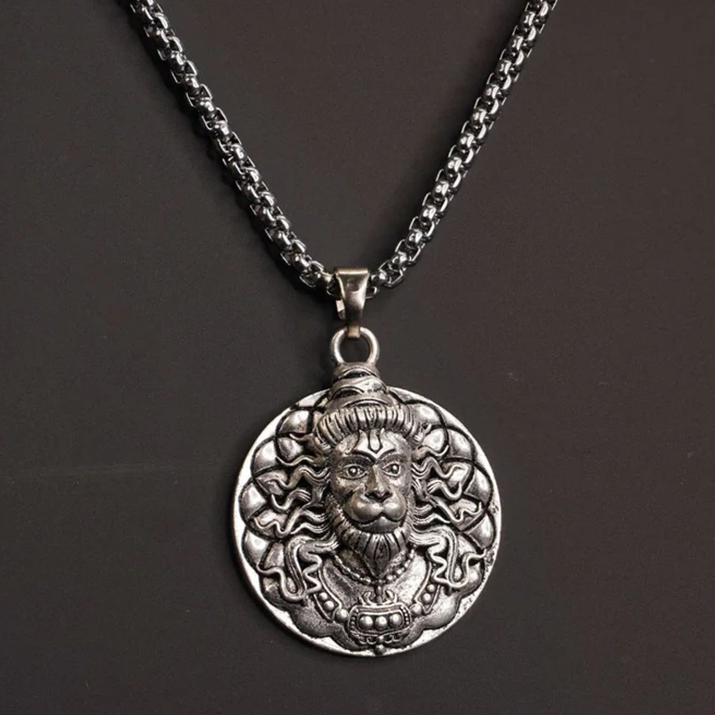 Hanuman Facelocket With Chain Pendant Necklace Chain (1 Pc) - LootFaat