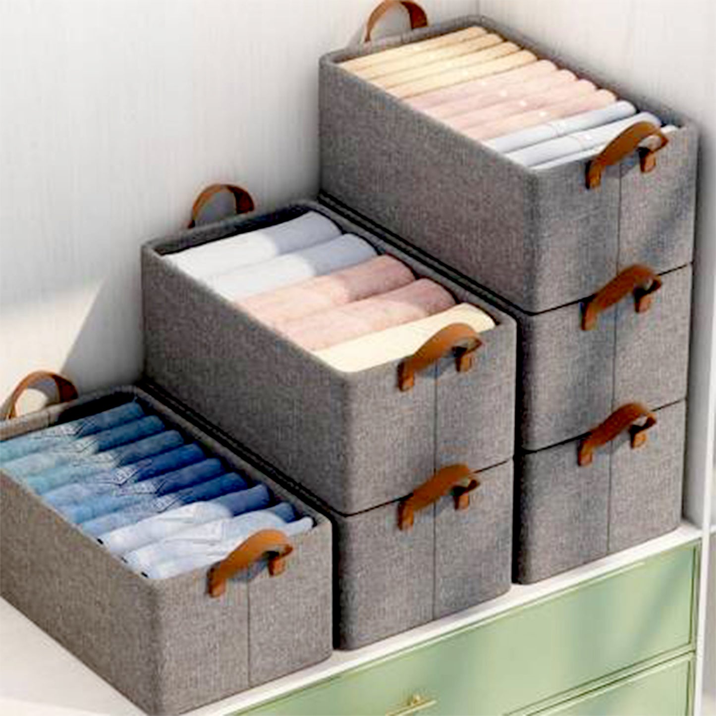 Foldable Storage Box with Lid & Handles - Linen Fabric (45cm)