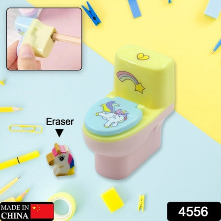 Toilet Pencil Sharpener Plastic Pencil Sharpener Novelty Pencil Sharpener Cute Cartoon Stationery Gift Small Toilet Shaped Sharpener With Eraser Wheel For School Kids (2 Pc Set) - LootFaat