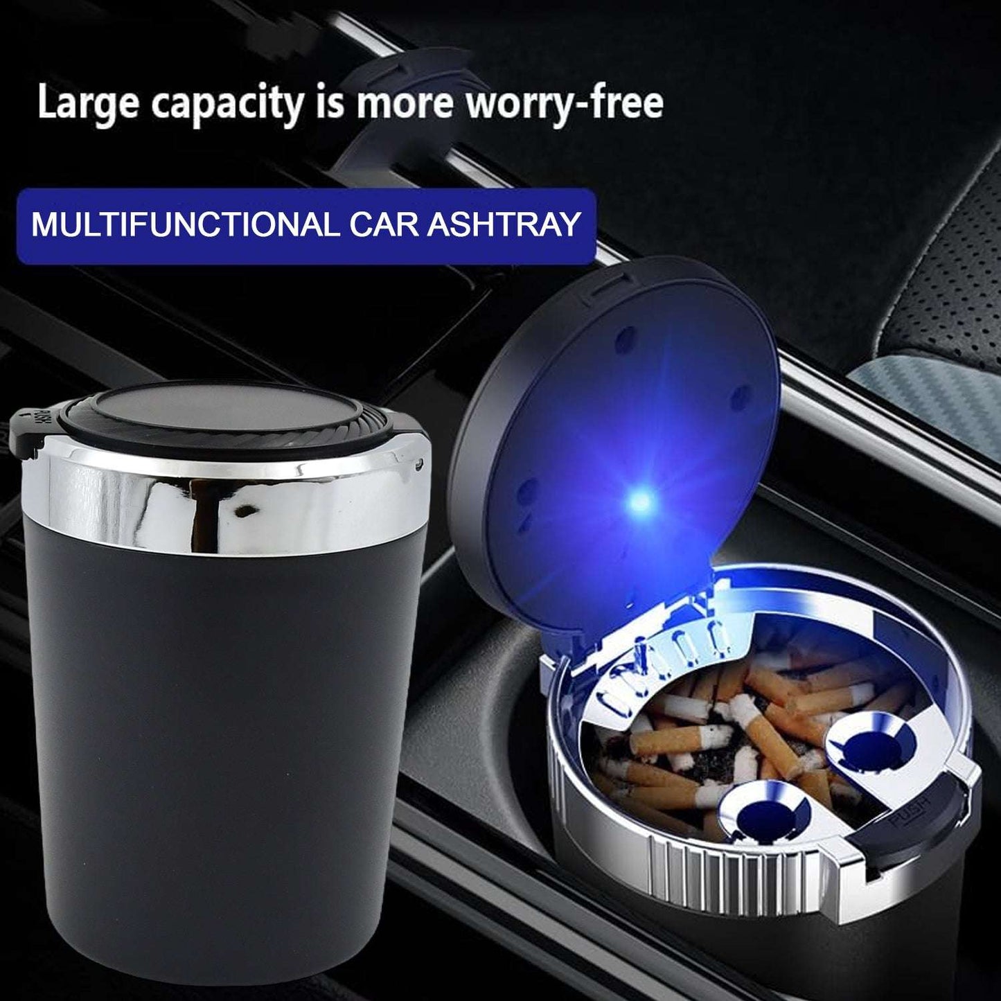 Portable Car Ashtray With Lid And Blue Led Light (1 Pc) - LootFaat