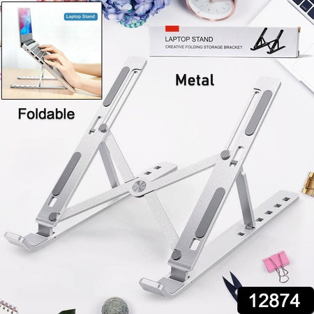 Laptop Stand For Desk Metal Portable Laptop Stand With 6 Adjustable Angles Laptop Riser Phone And Tablet Stand Compatible For All Laptop - LootFaat
