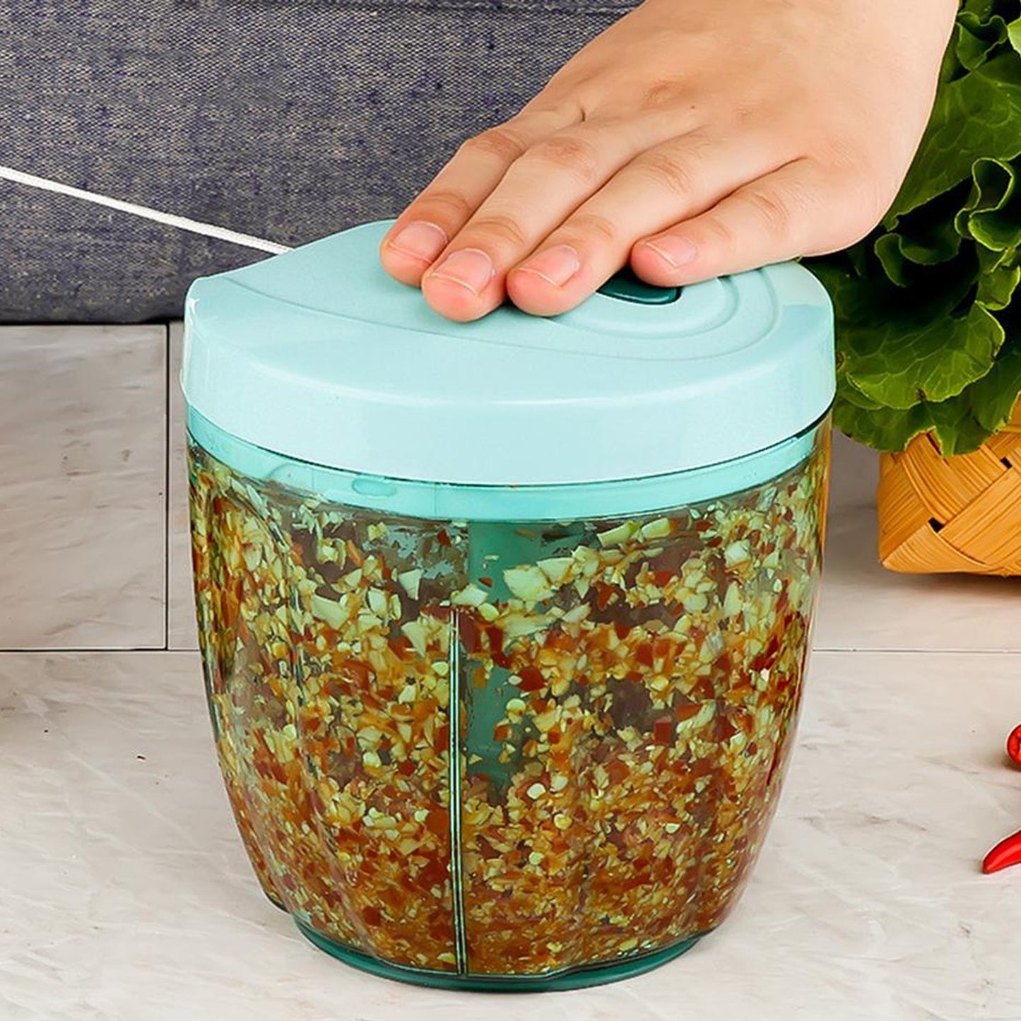 Manual Stainless Steel Compact Extra Sharp Hand Held Vegetable Chopperslicer With 5 Blades (750 Ml) - LootFaat