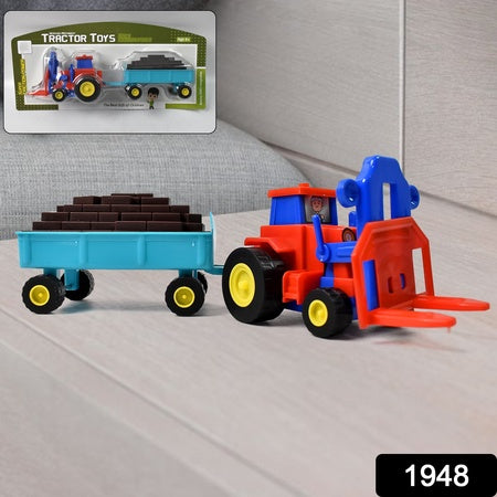 Plastic Tractor Toy Friction Powered Tractor With Bricks Trolley (1 Pc) - LootFaat