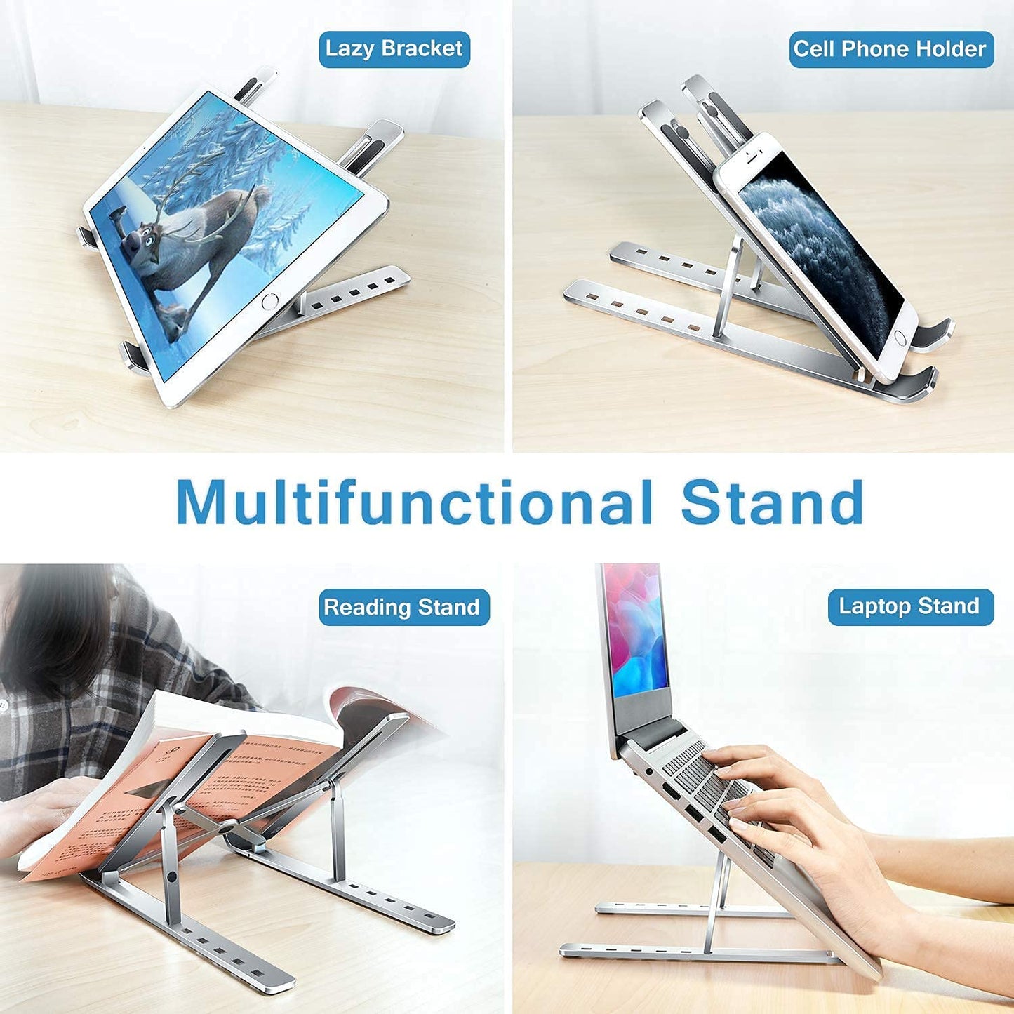Laptop Stand For Desk Metal Portable Laptop Stand With 6 Adjustable Angles Laptop Riser Phone And Tablet Stand Compatible For All Laptop - LootFaat