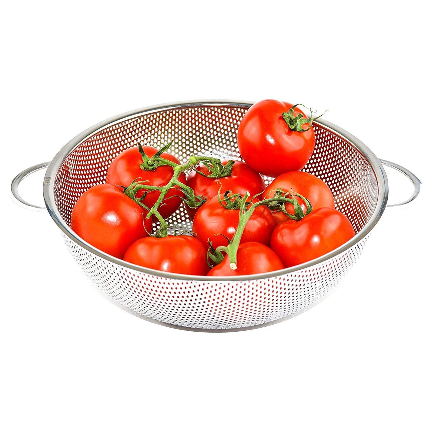 Stainless Steel Colander With Handle Large Metal Mesh Basket Strainer For Pasta Spaghetti Berry Veggies Fruits Kitchen Food Colander Dishwasher Safe (1 Pc 25.5 Cm) - LootFaat