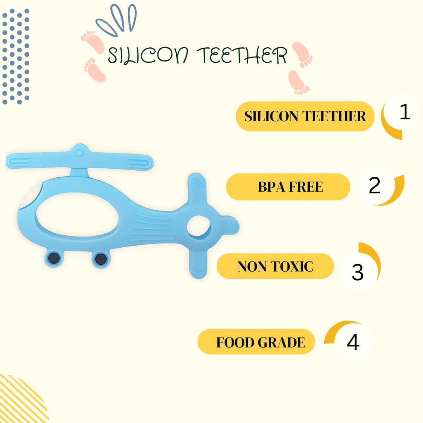 Helicopter Baby Teether - Silicone, BPA-Free, Mixed Color