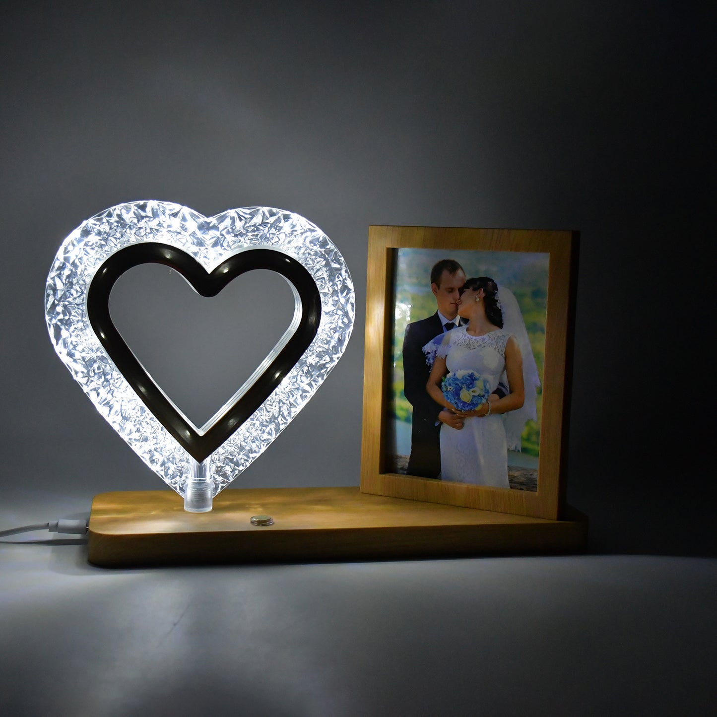 Heart Shape Cystal Led Lamp Photo Frame Night Lamp Wedding Gift Love Couple - LootFaat