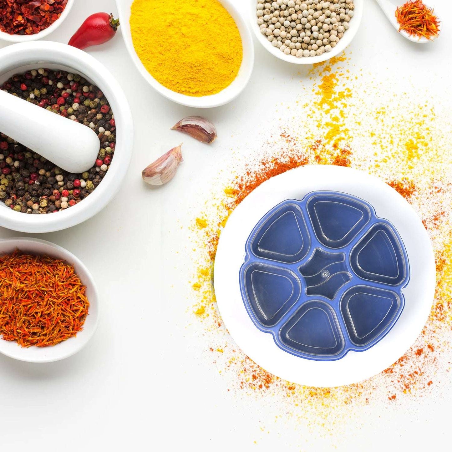 Unique Design Multipurpose Masala Spice Box Container Spice Box For Kitchen Masala Container ( Plastic 7 Section ) - LootFaat