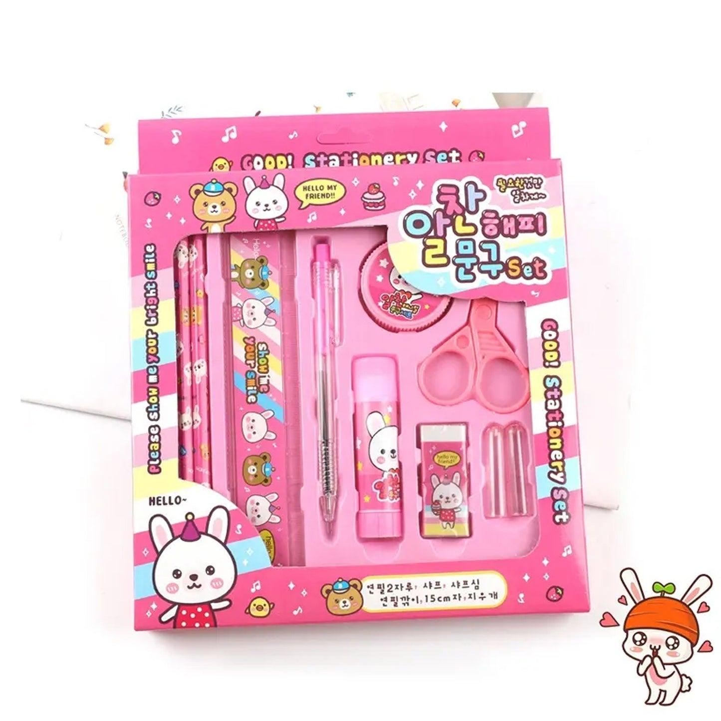 10 Pcs Set Stationary Set Including Pencil Ruler Rubber Pencil Sharpener Glue Ballpoint Pen Scissors Pencil Cover School Office Product Gift - LootFaat