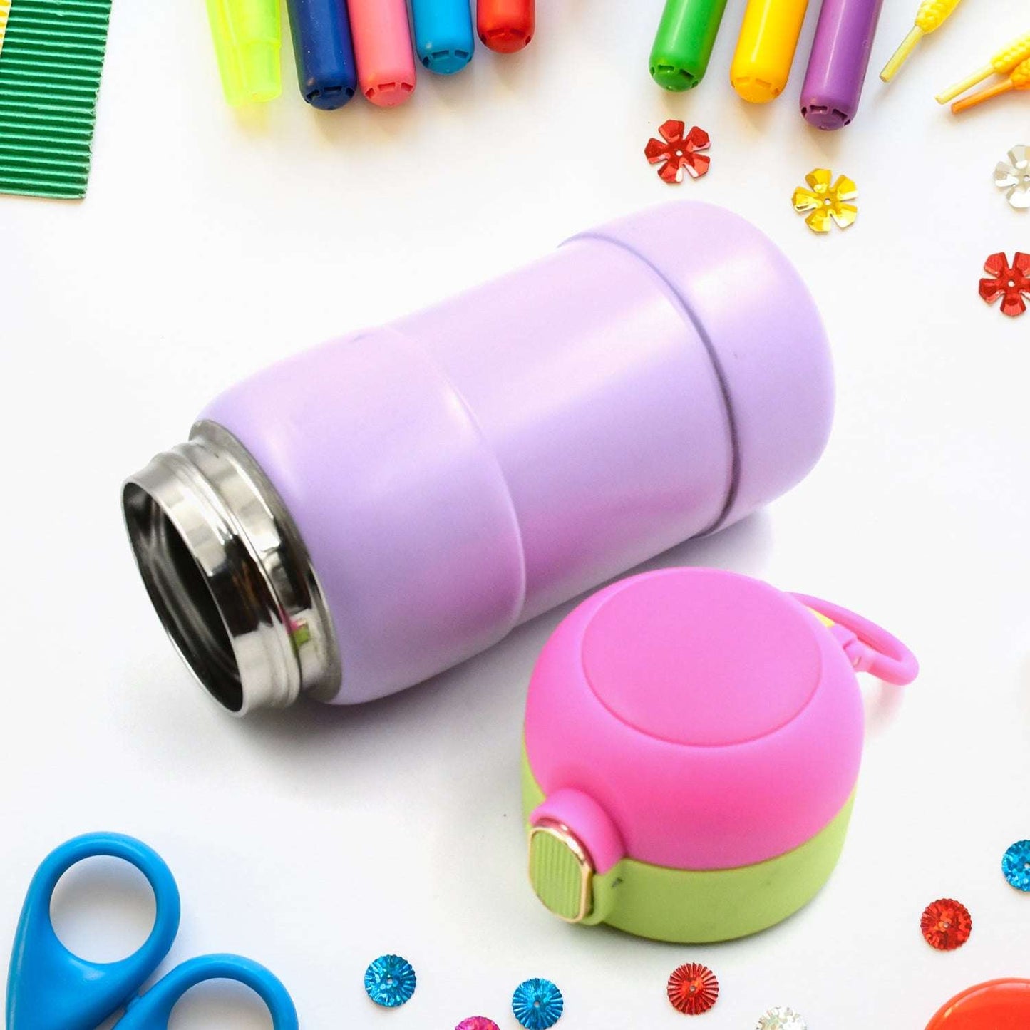 Duckstainless Steel Water Bottle For Kids Adults Steel Flask Metal Thermos Spill Proof Cap Closure Bpa Free For School Home Office Drinkware (1 Pc Mix Design) - LootFaat