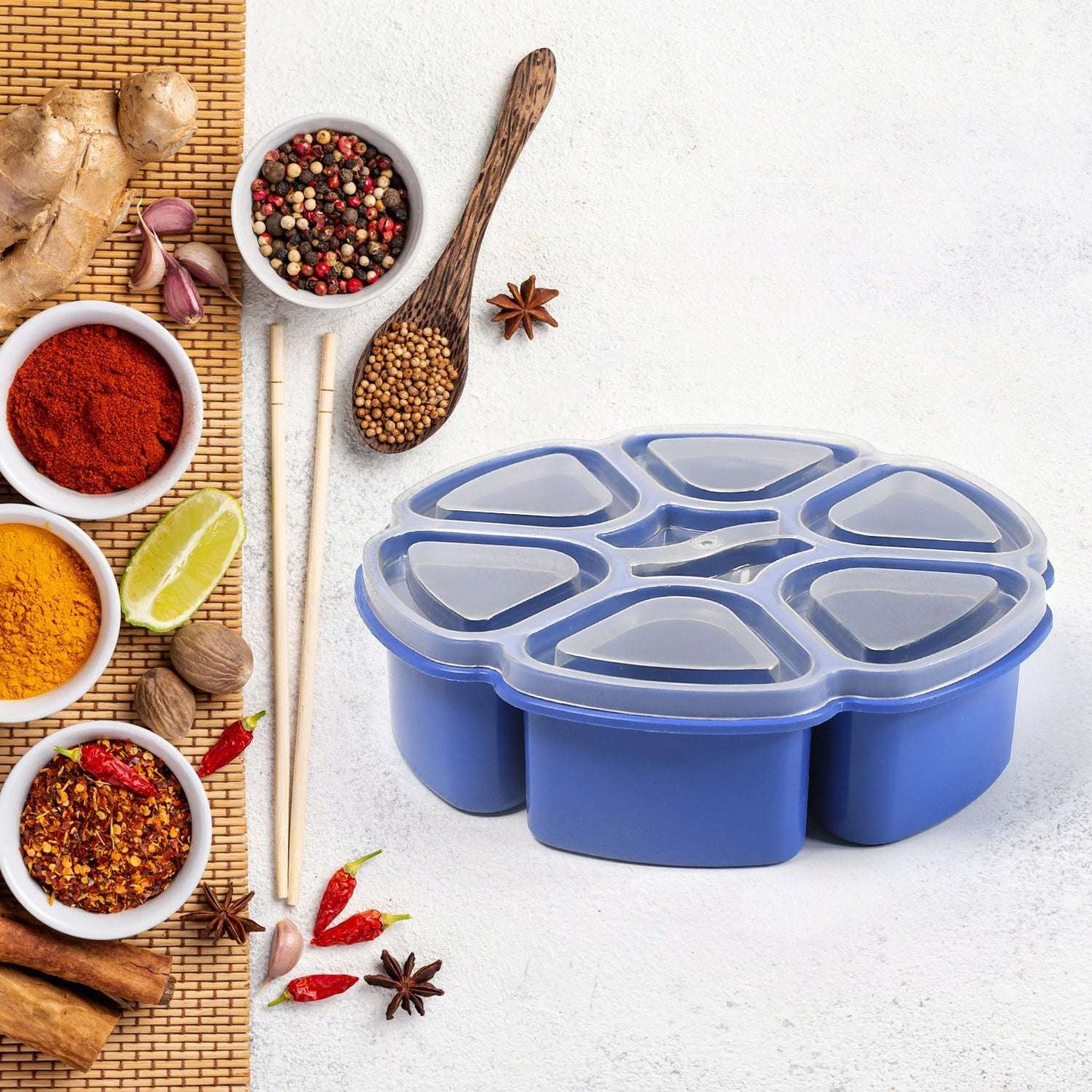 Unique Design Multipurpose Masala Spice Box Container Spice Box For Kitchen Masala Container ( Plastic 7 Section ) - LootFaat