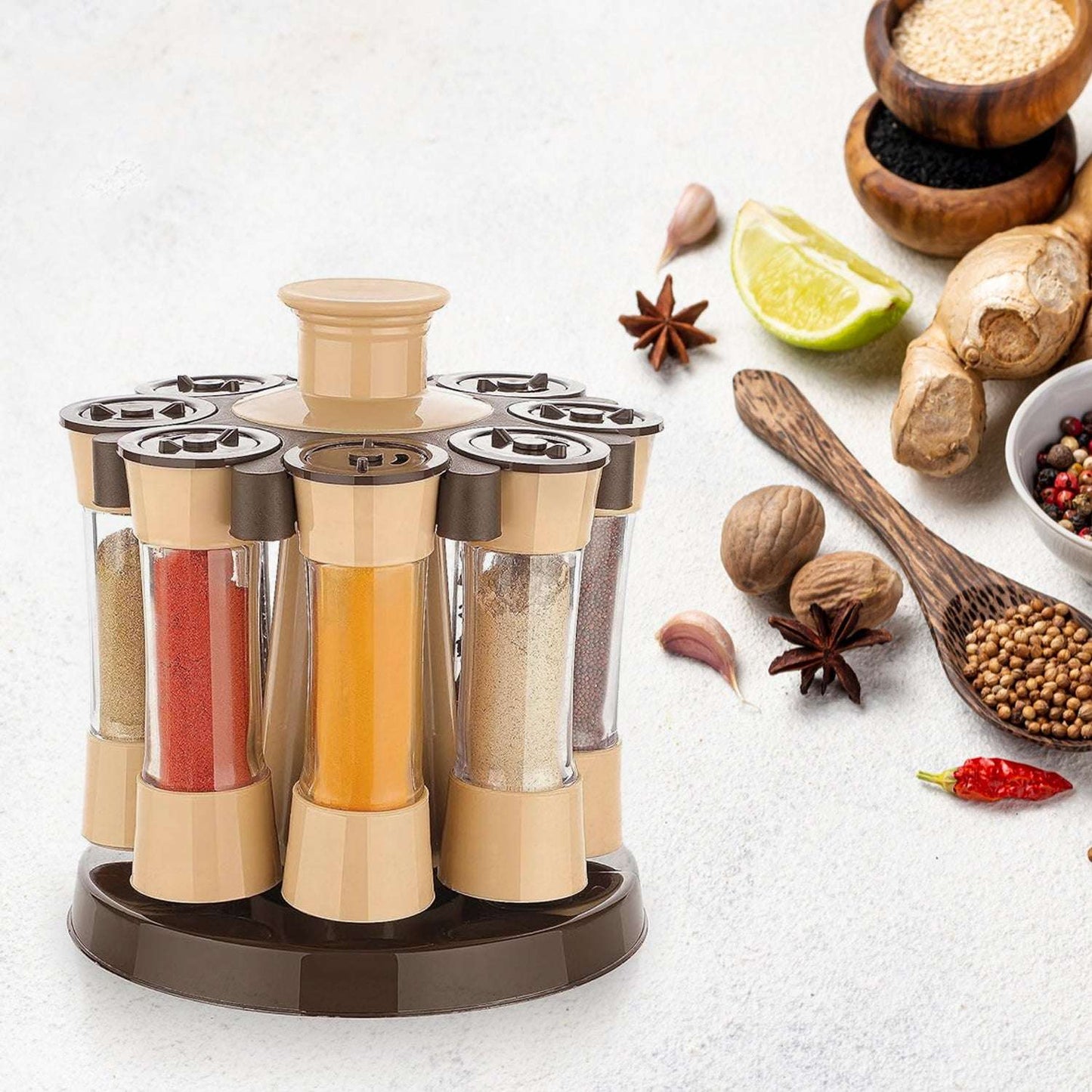 360 Revolving Spice Rack For Kitchen And Dining Table 8 Spice Jars - LootFaat