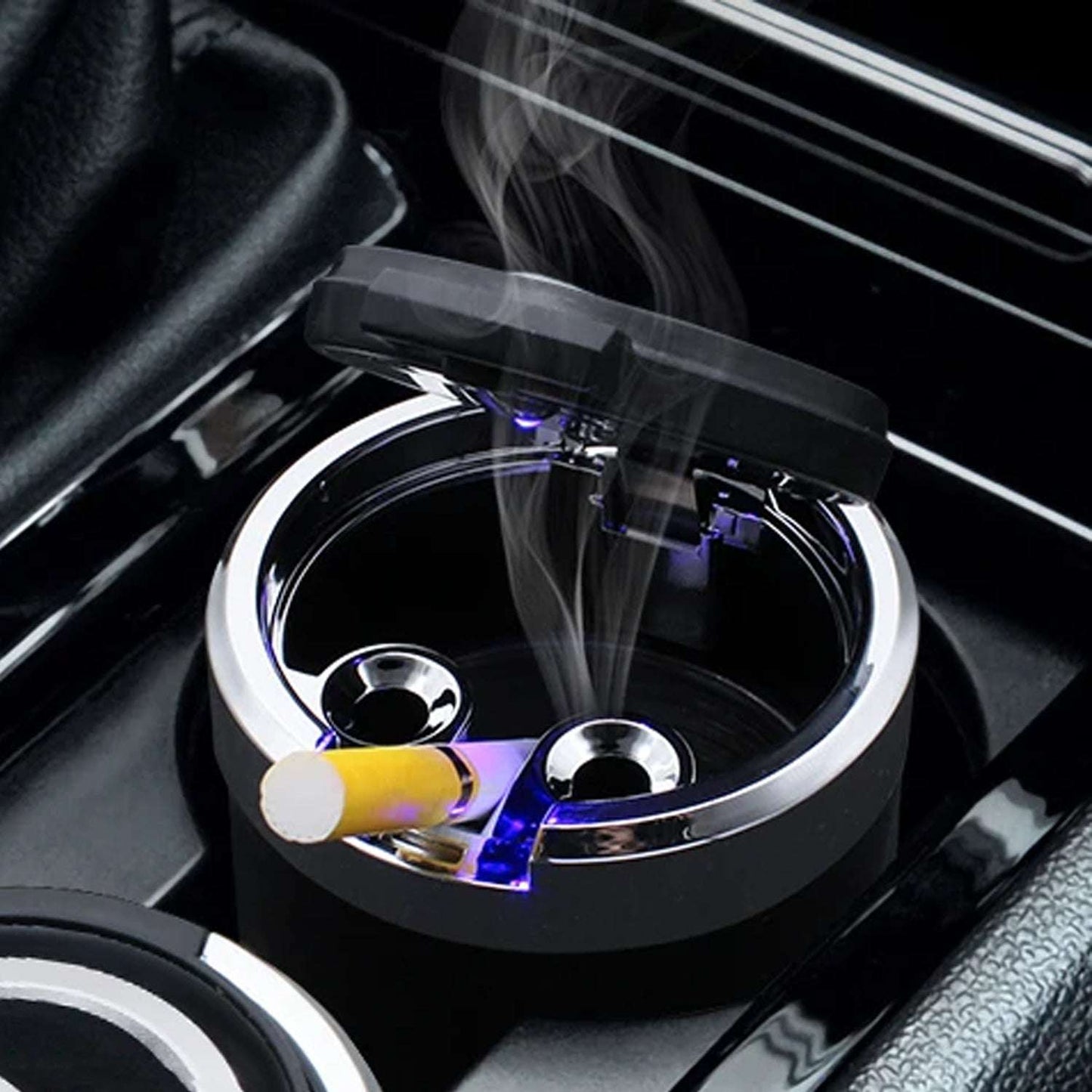 Portable Car Ashtray With Lid And Blue Led Light (1 Pc) - LootFaat