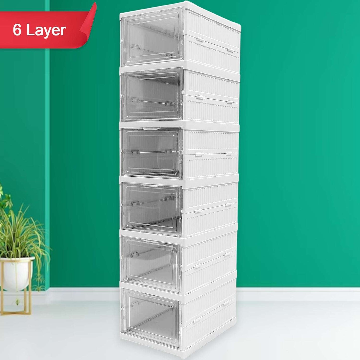 Stackable Multifunctional Storage For Clothes Foldable Drawer Shelf Basket Utility Cart Rack Storage Organizer Cart For Kitchen Pantry Closet Bedroom Bathroom Laundry (6 Layer 1 Pc) - LootFaat