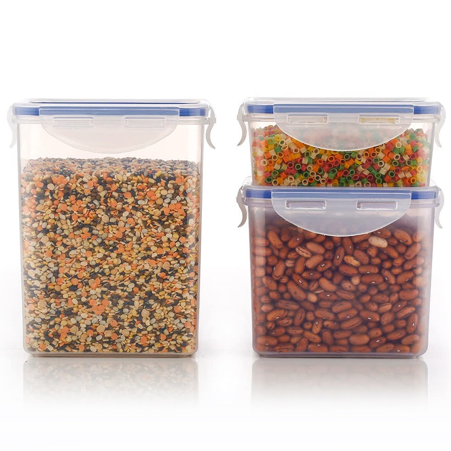 Rectangle Abs Airtight Food Storage Containers With Leak Proof Locking Lid Storage Container Set Of 3 Pc (Approx Capacity 500ml1000ml1500ml Transparent) - LootFaat
