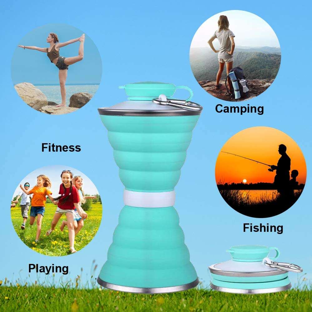 Silicone Traveling Water Bottle Bpa Free - Leak Proof Lightweight Collapsible - Small Folding Refillable And Space Saver For Camping Gym Sports Hiking Biking Yoga Outdoor - LootFaat