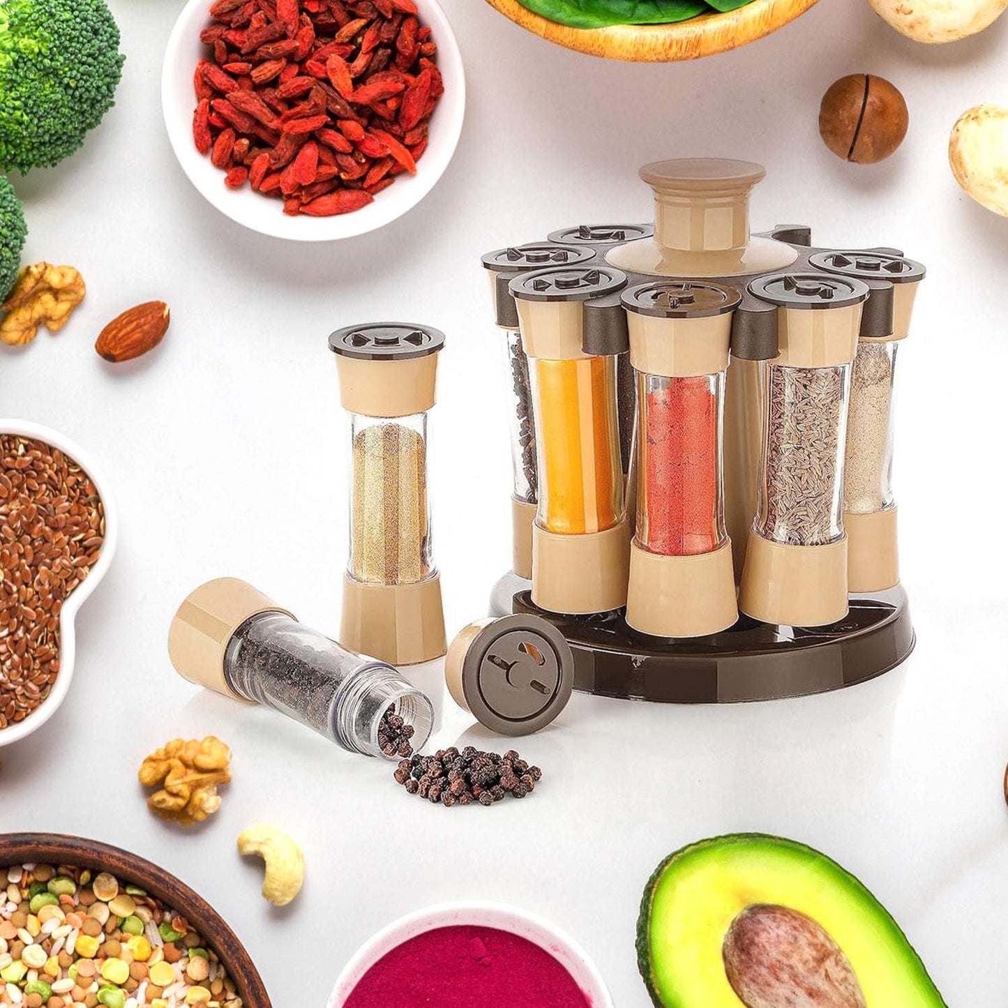 360 Revolving Spice Rack For Kitchen And Dining Table 8 Spice Jars - LootFaat