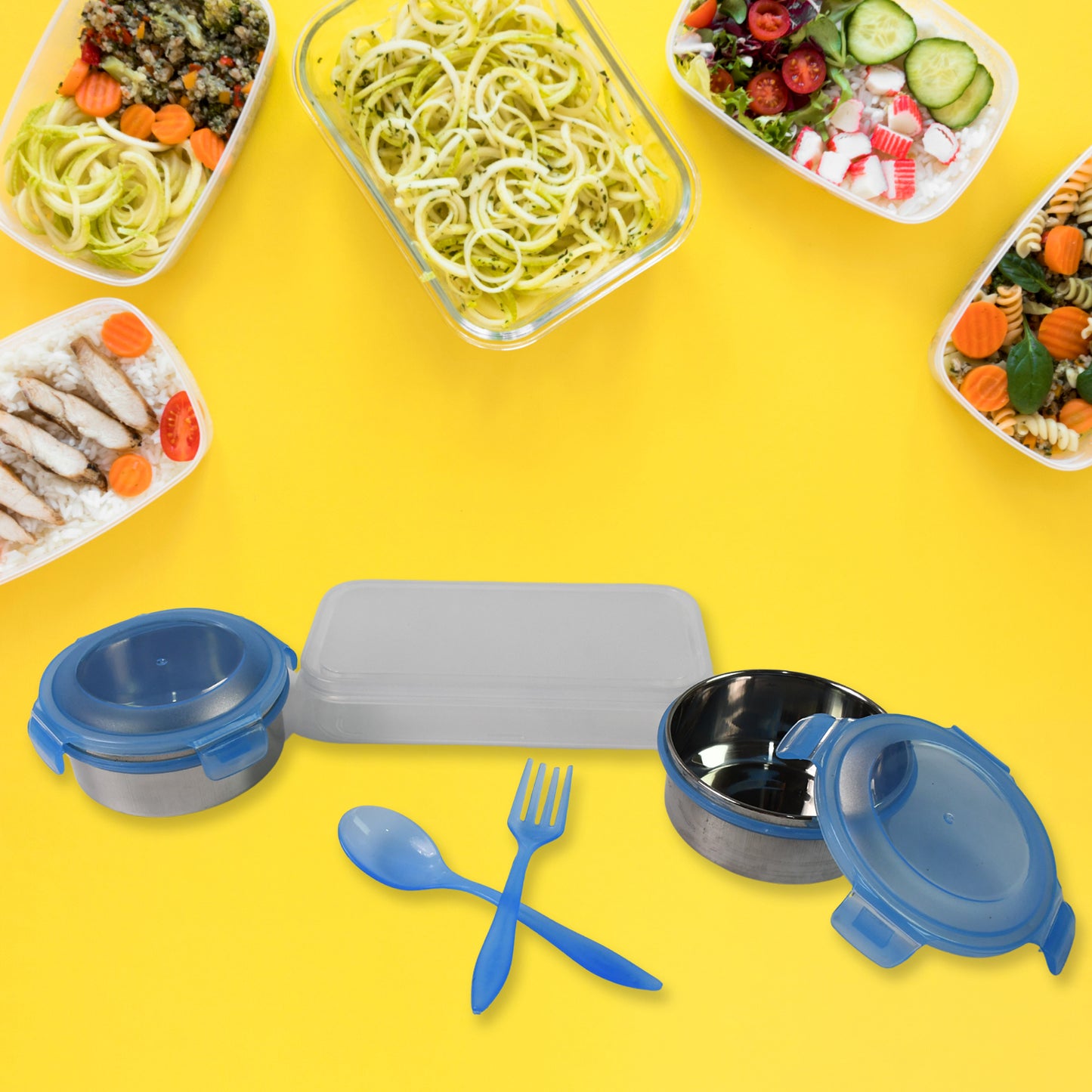 Sumo Lunch Box With Lunch Bag Plastic Lunch Box Plastic Spoon Fork (2 Pc Set With Lunch Box) - LootFaat