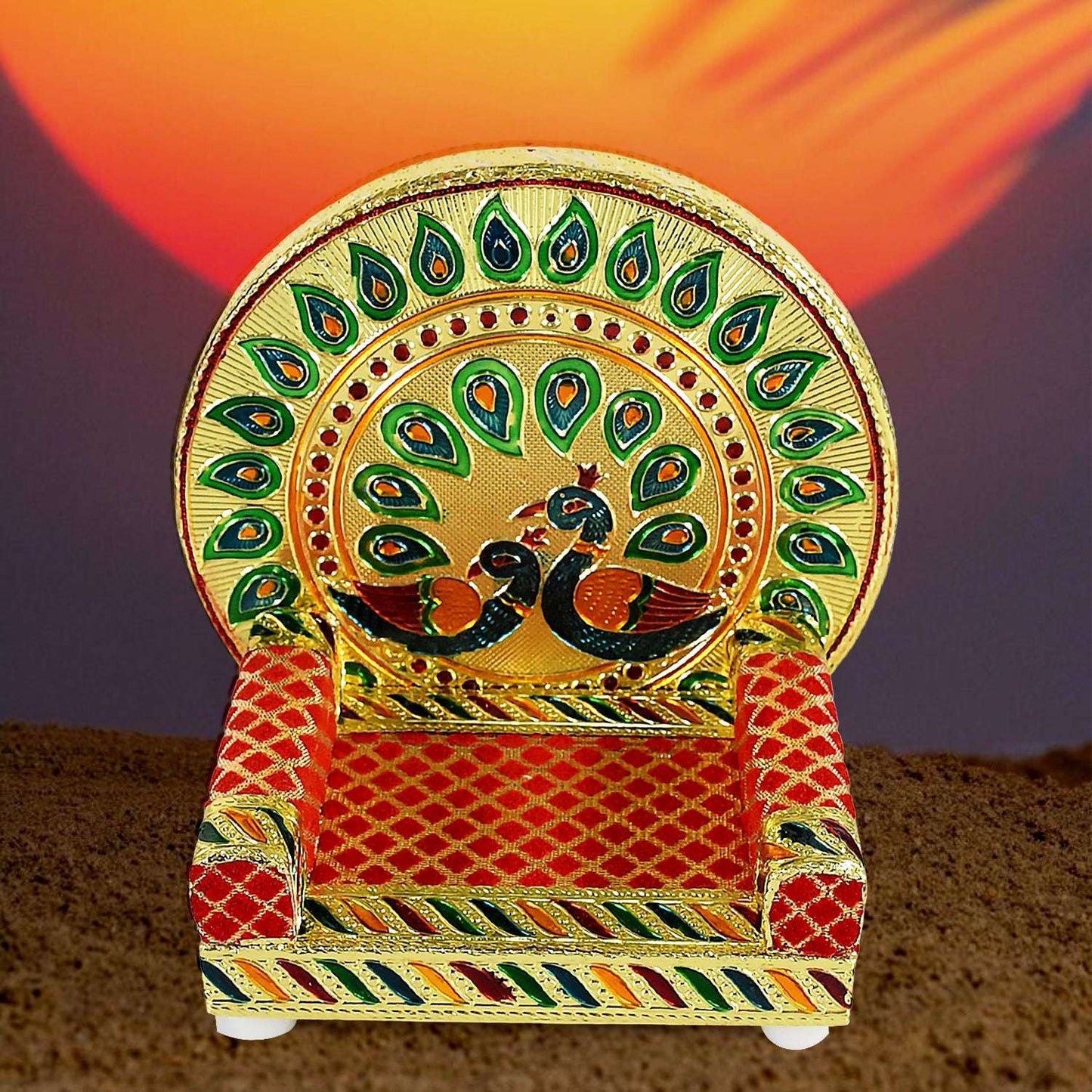 Meenakari Work Laddu Gopal Singhasan For Pooja Mandir Wooden Krishna Ladoo Bal Gopal Sofa Asan Home Decorative Premium Look Decorative Singhasan Suitable For Home Office Restaurant (2 Pc Set) - LootFaat
