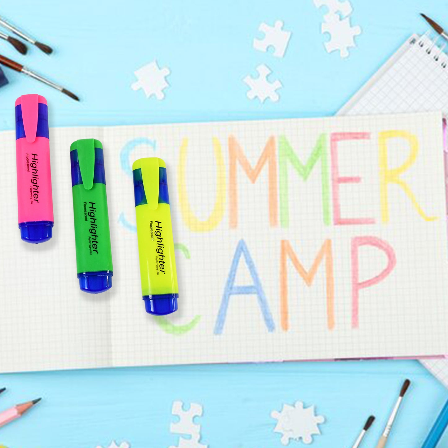 Highlighter Pen Assorted Colours Water Based Broad Tip Writing Marker (3 Pcs Set) - LootFaat