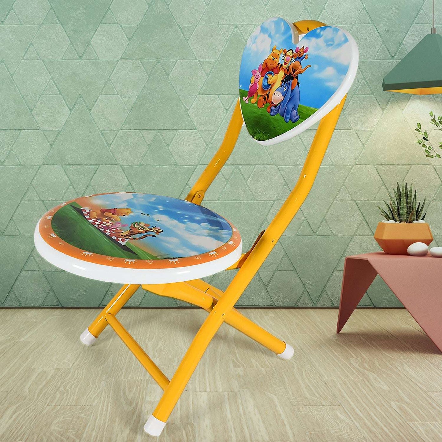Heart Shape Kids Chair Cartoon Printed Foldable Kids Children Folding Chair For Playrooms Schools Daycares And Home. Metal And Fibre Body Picnic Beach Camping Chair (1 Pc) - LootFaat