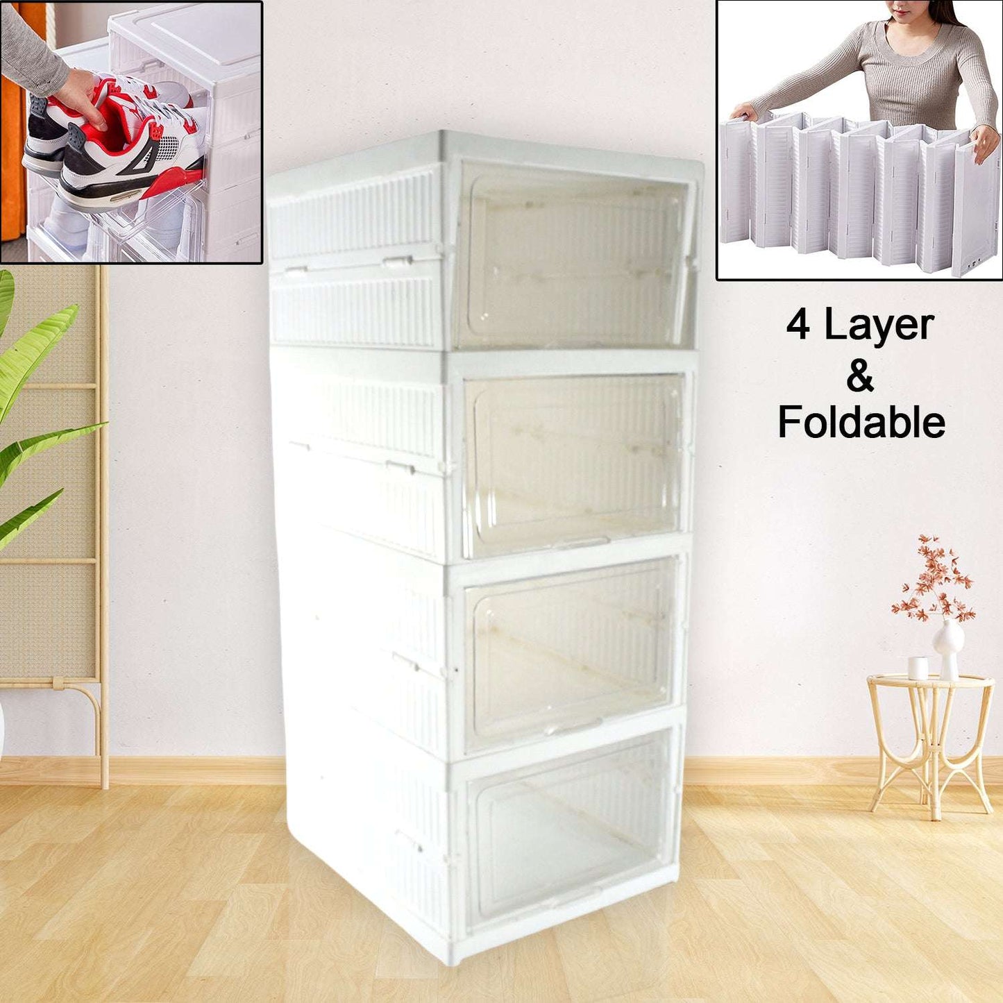 Stackable Multifunctional Storage For Clothes Foldable Drawer Shelf Basket Utility Cart Rack Storage Organizer Cart For Kitchen Pantry Closet Bedroom Bathroom Laundry (4 Layer 1 Pc) - LootFaat