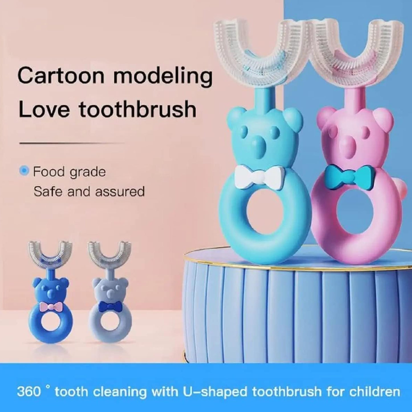 Baby Bear U-Shaped Toothbrush for Kids – Silicone Manual Toothbrush for 2-6 Years | Soft Bristles for Sensitive Gums | Multicolour (1 Pc)