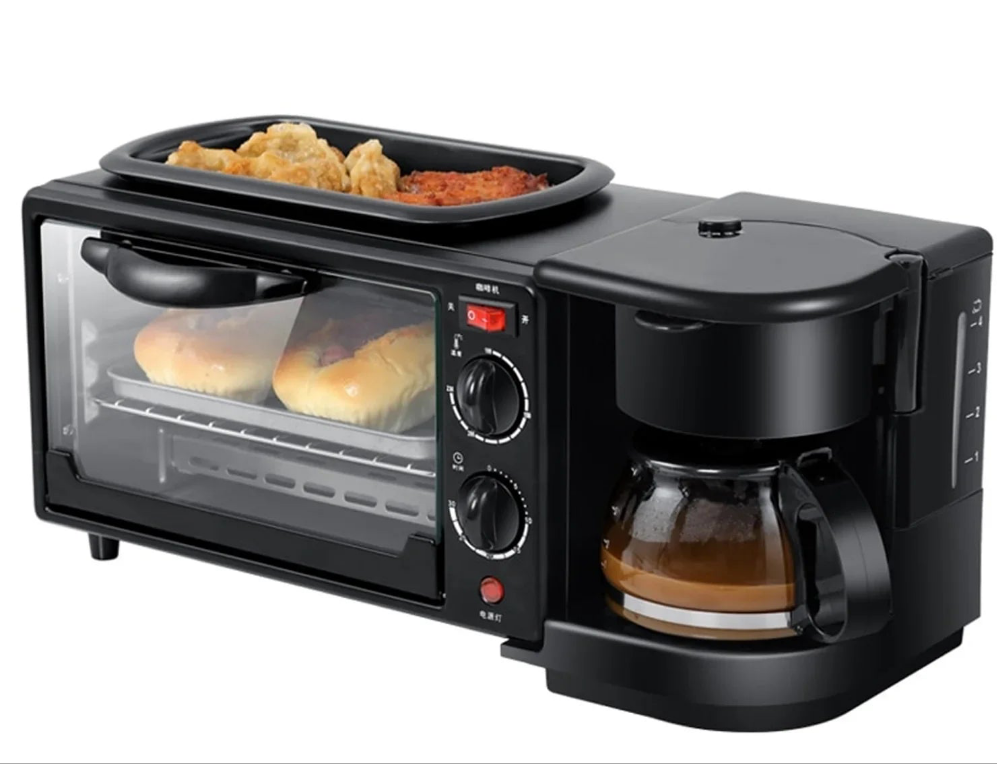 3 In 1 Breakfast Maker Portable Toaster Oven Grill Pan Coffee Maker Full Breakfast Ready At One Go