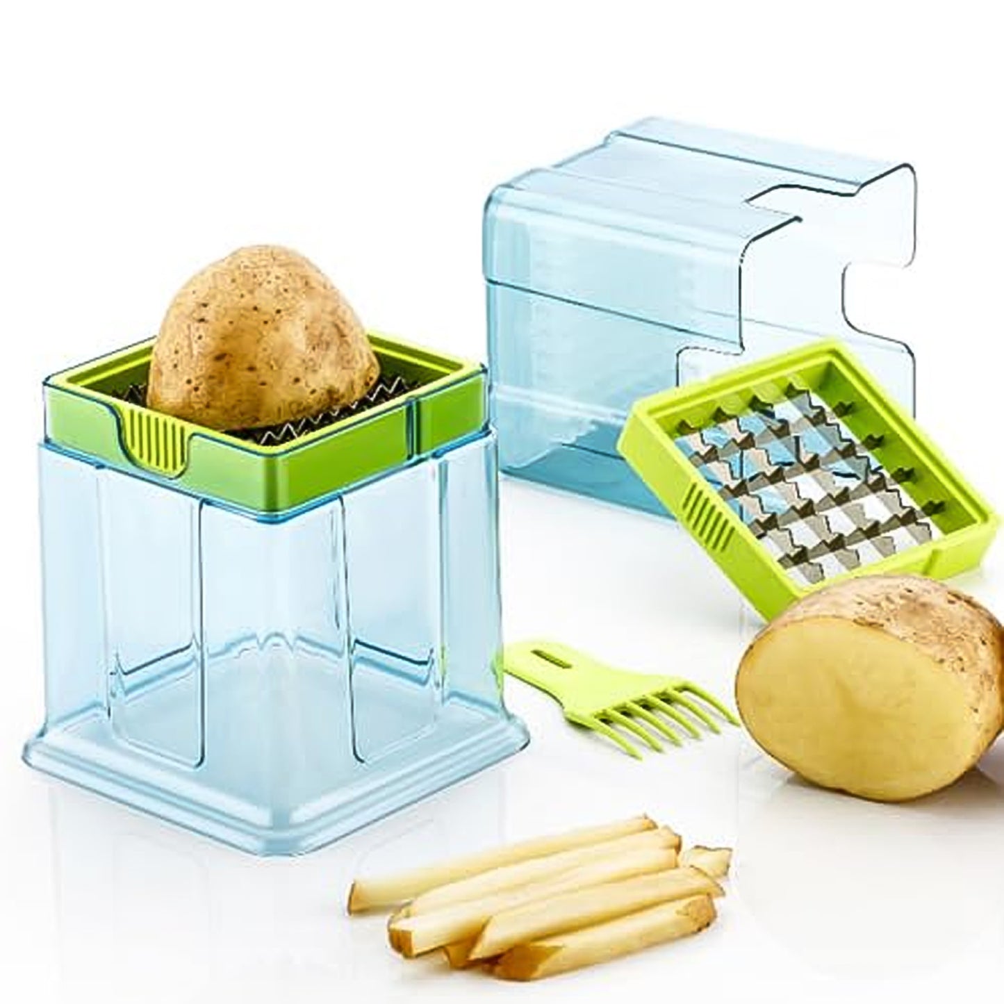 2 In 1 Potato Chipser Slicer French Fries Maker Finger Chips Plastic Two Blades Finger Chips Cutter For Kitchen Accessoryvegetable Fruit Slicer (1 Pc) - LootFaat