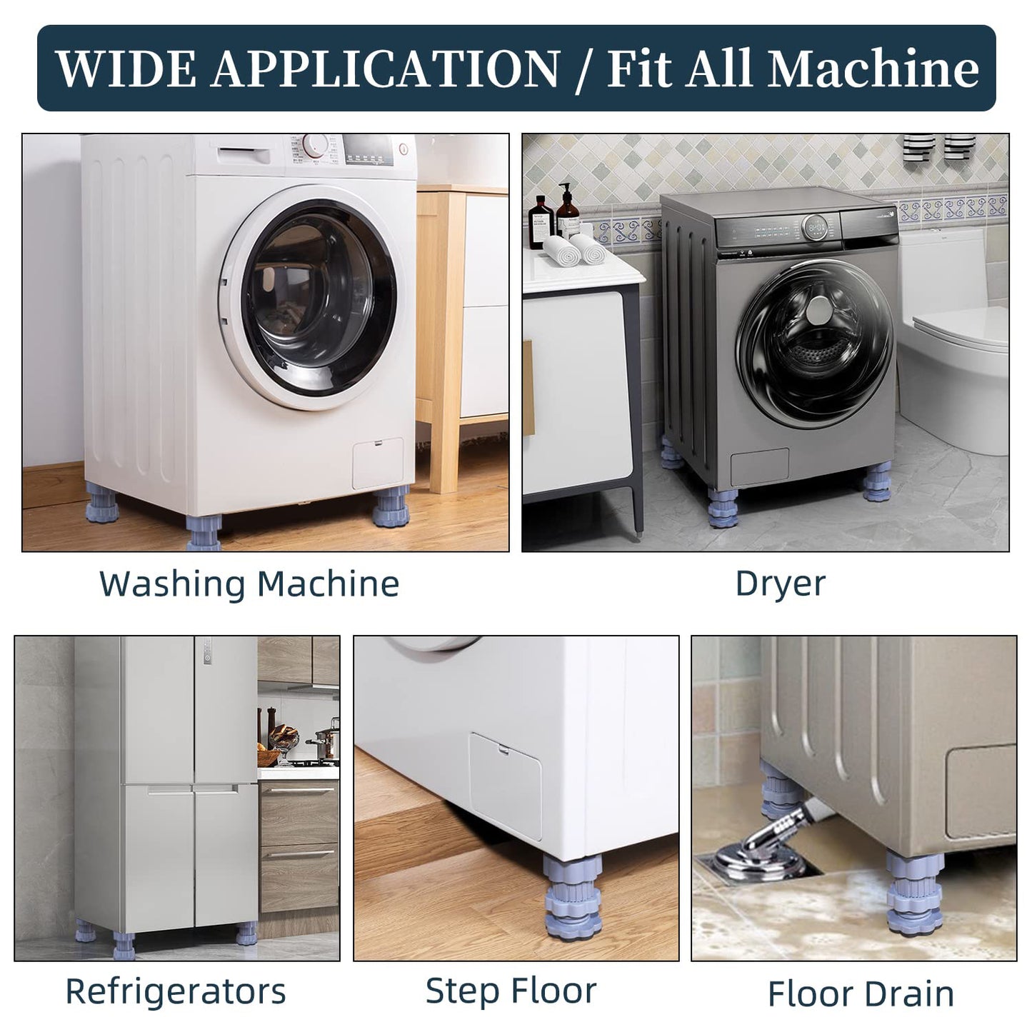 Washing Machine Support Anti Vibration Washing Machine Support Adjustable Washer Anti Vibrasion Pads Washer Dryer Pedestals Washing Machine Accessory Anti- Skid Pad Pvc Lifting Pad Non-slip ( 4 Pc Set ) - LootFaat