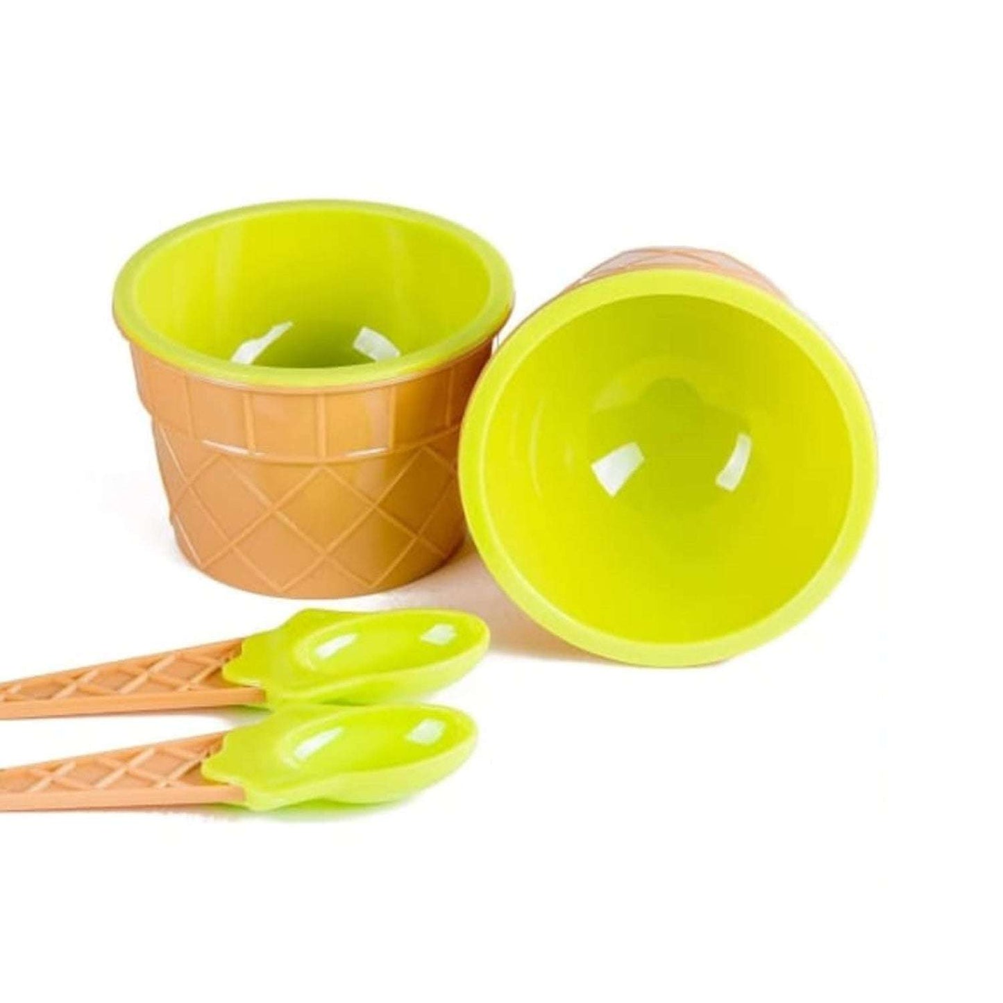 Ice-cream Waffle Spoon Bowel Cup Set Premium Ice Cream Set Ice-cream Bowel With Spoon 2pc Couple Bowl Set - LootFaat
