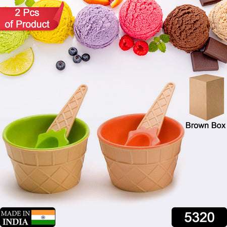 Ice-cream Waffle Spoon Bowel Cup Set Premium Ice Cream Set Ice-cream Bowel With Spoon 2pc Couple Bowl Set - LootFaat