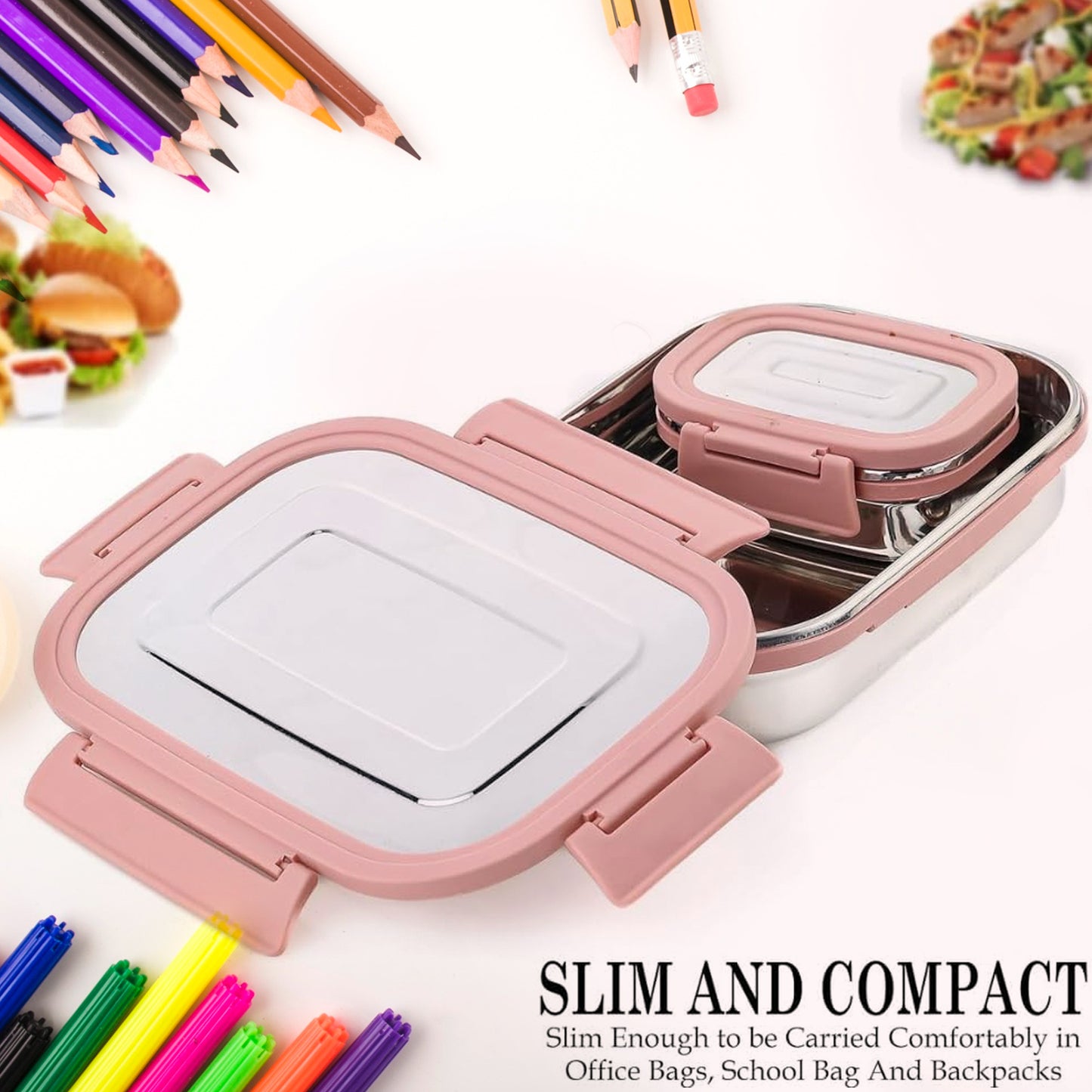 Premium Stainless Steel Leak Proof Air Tight Lunch Boxes (900ml+200ml Approx 2 Pc Set) - LootFaat