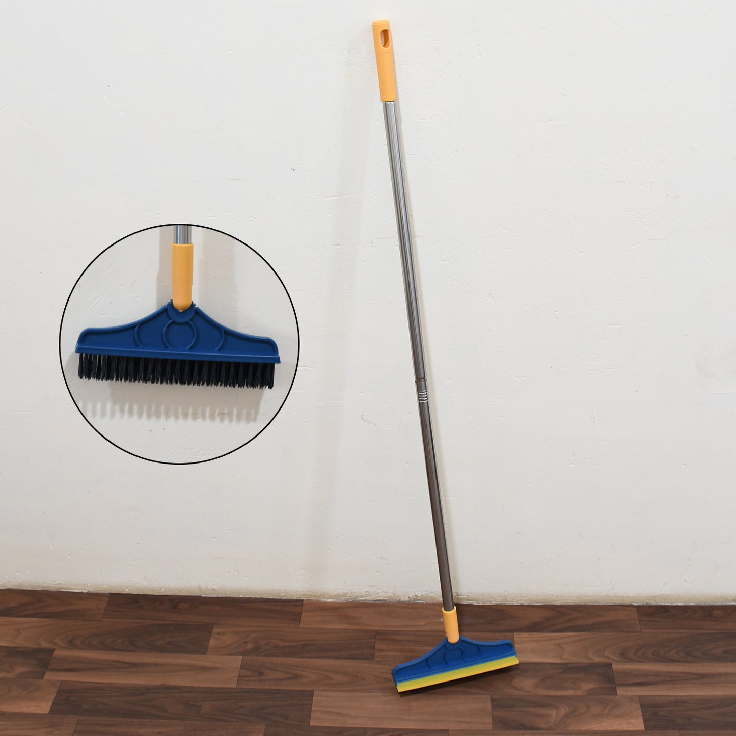 2 In 1 Cleaning Brush Long Handle Floor Brush Rotatable Cleaning Brush For Bathroom Kitchen 120 Degree Triangular Rotating Brush Head With Wiper - LootFaat