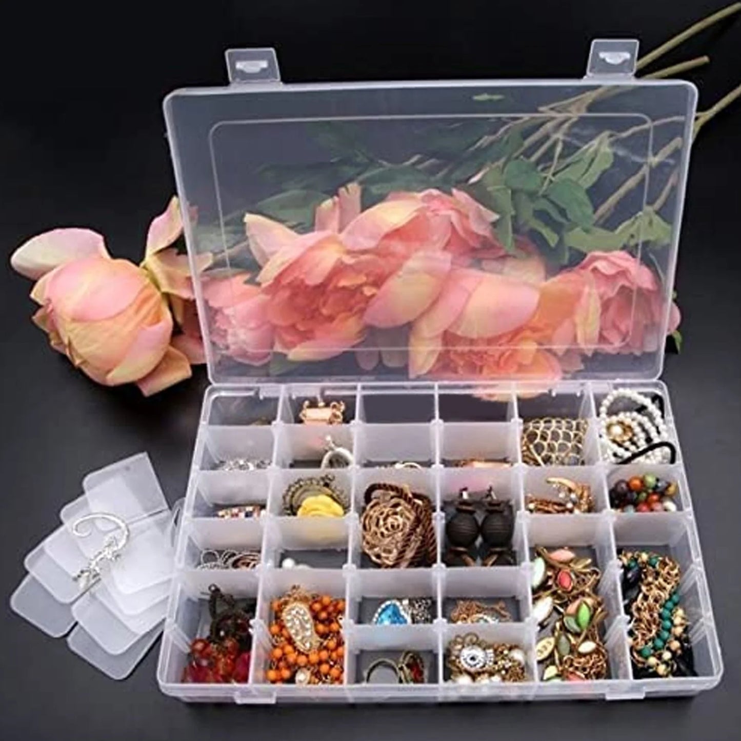 36 Grids Clear Plastic Organizer Jewelry Storage Box With Adjustable Dividers Transparent Organizer Box (1pc) - LootFaat