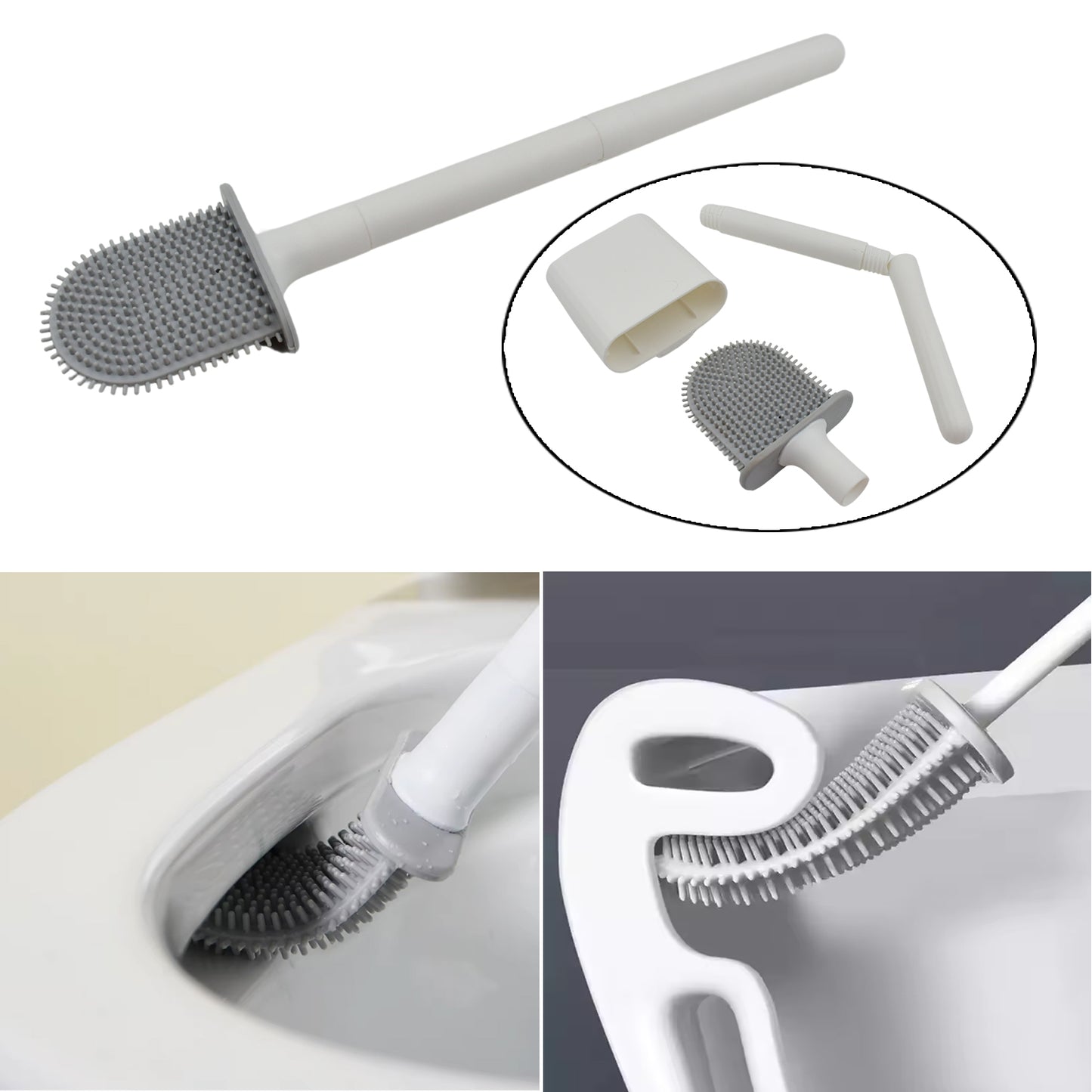 Portable Silicone Toilet Brush With Holder Flex Toilet Brush - Wall Mounted Anti-drip Set Toilet Cleaner Brush Non-slip Long Handle Toilet Brush Pack Of 1 - LootFaat