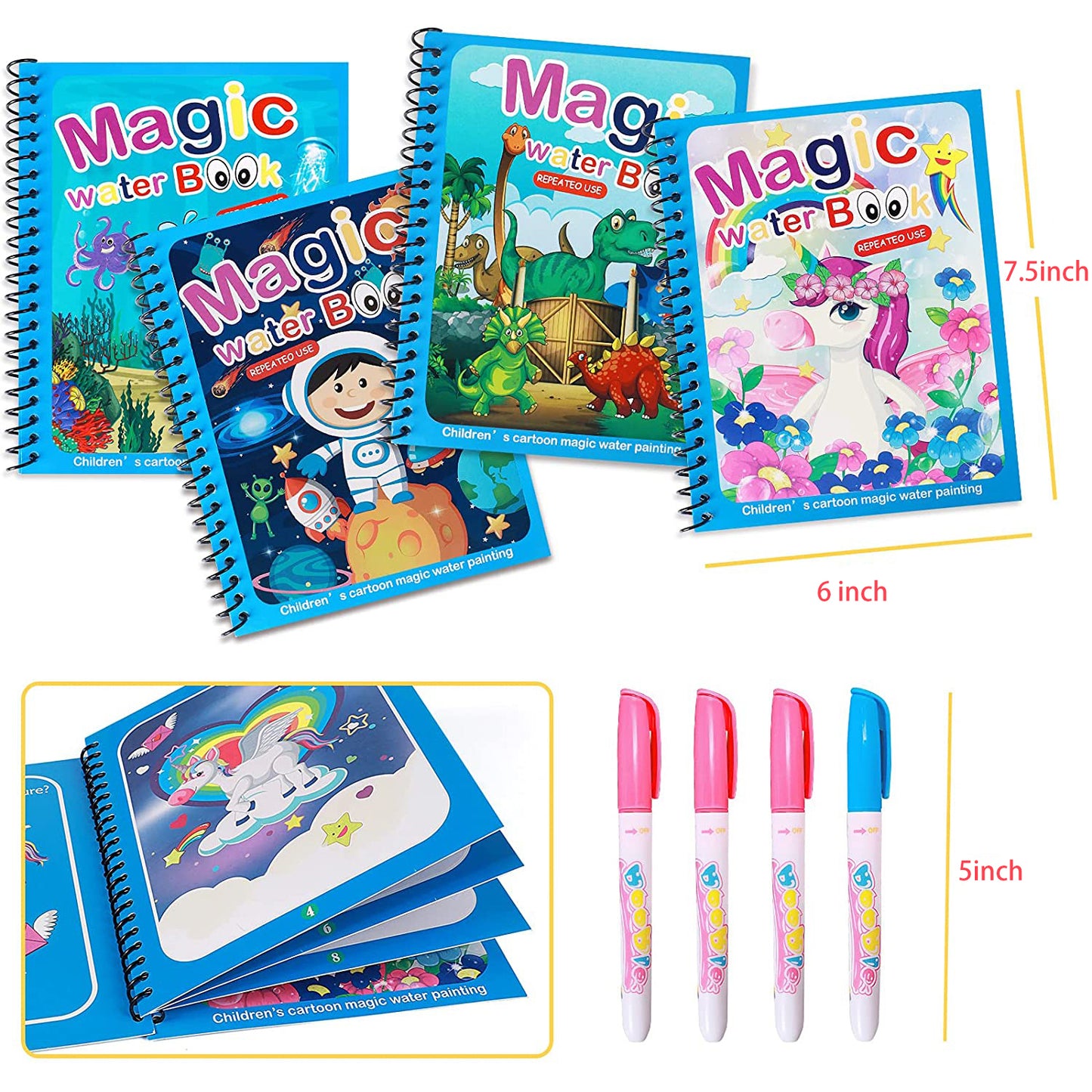 Magic Water Quick Dry Book Water Coloring Book Doodle With Magic Pen Painting Board - LootFaat