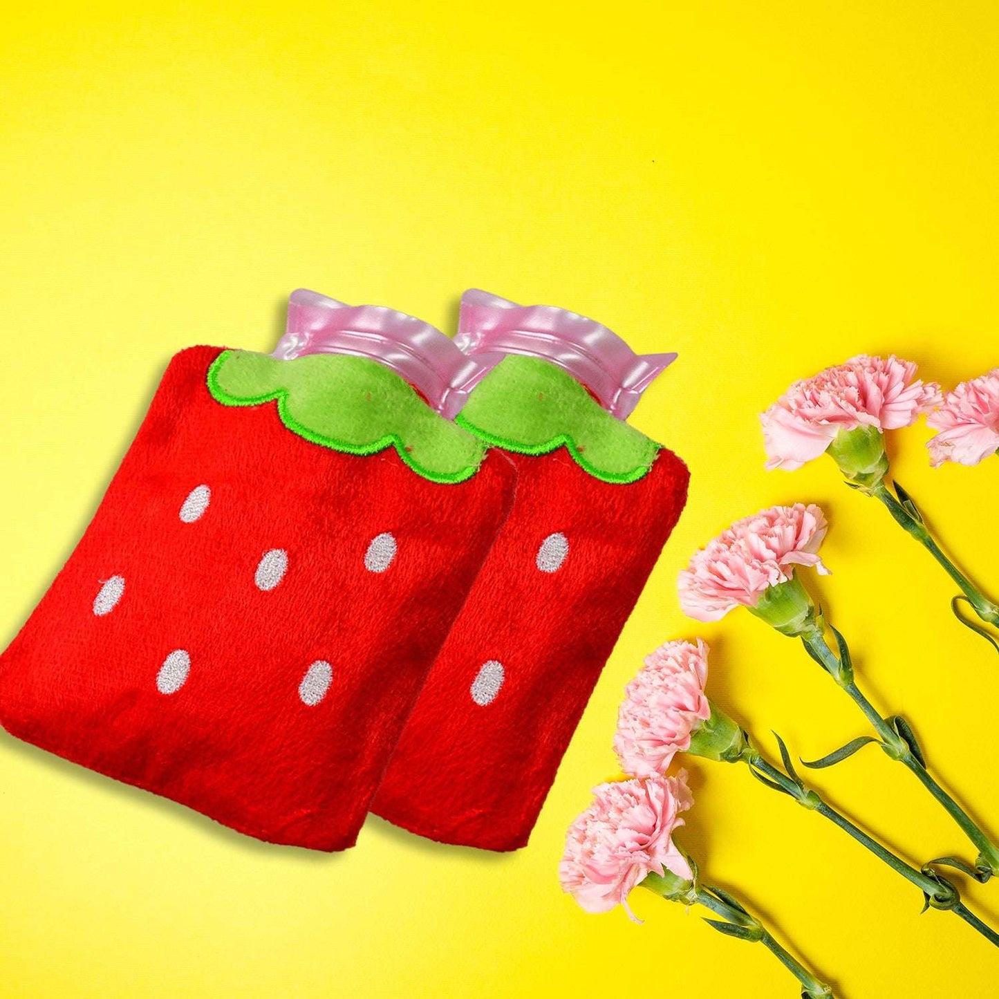 Strawberry Small Hot Water Bag With Cover For Pain Relief Neck Shoulder Pain And Hand Feet Warmer Menstrual Cramps. - LootFaat
