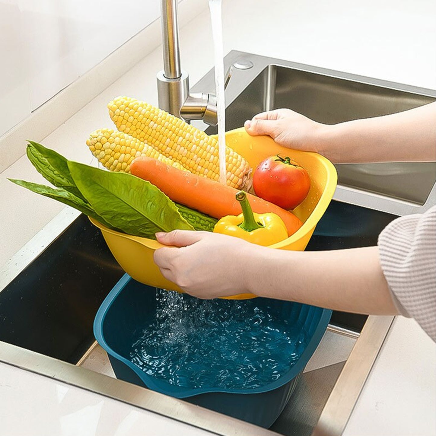 Kitchen Bowl Plastic Washing Bowl And Strainer Drainer Basket For Home Kitchen Use - LootFaat