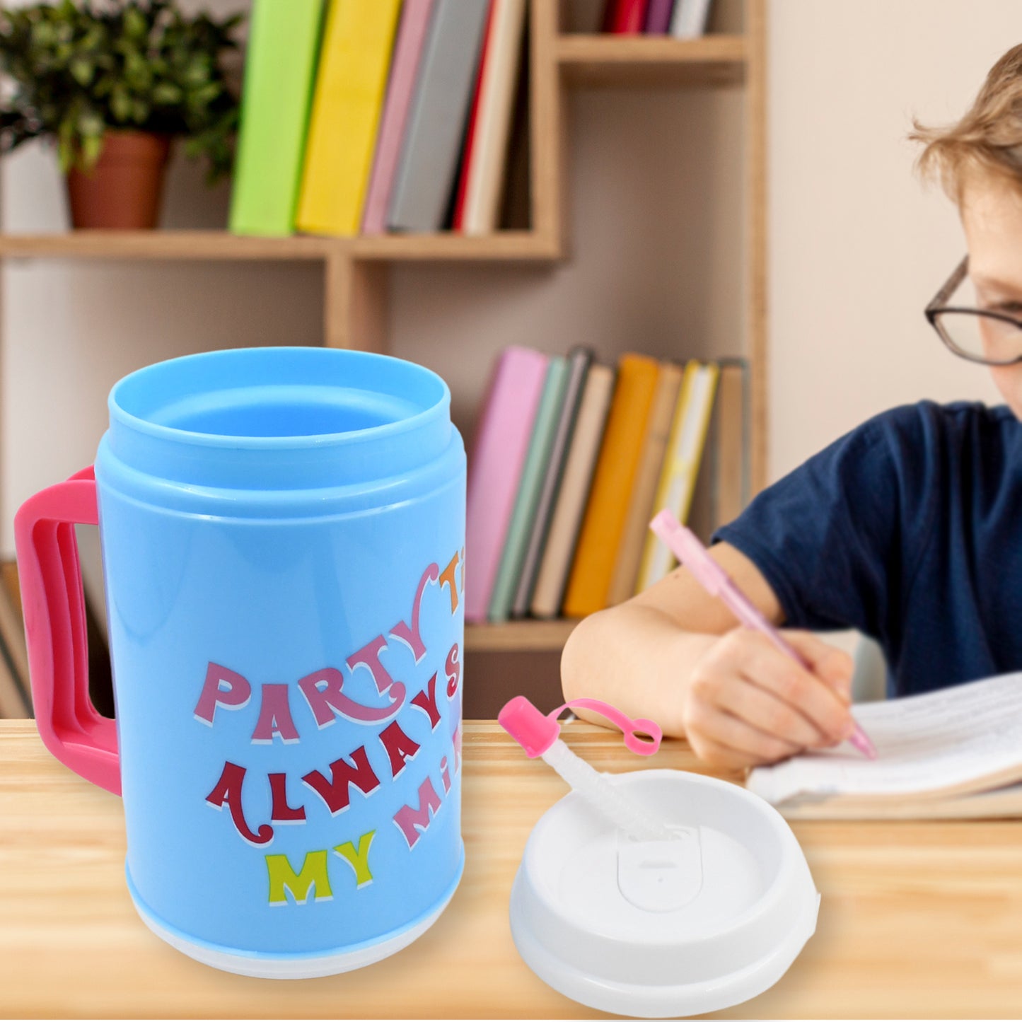 Insulated Mug With Lid Handle Flexible Straw With Cap (709 Ml) - LootFaat