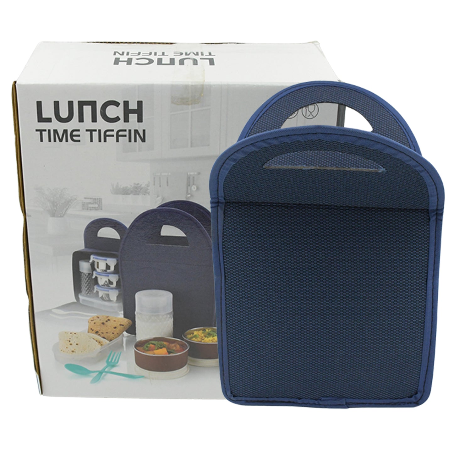 6in1 Tiffin Box-lunch Box 3 Stainless Steel Containers Plastic Lid Box Spoon Fork Plastic Bottle Insulated Fabric Bag Leak Proof Microwave Safe For Office College And School For Men Women (6 Pcs) - LootFaat