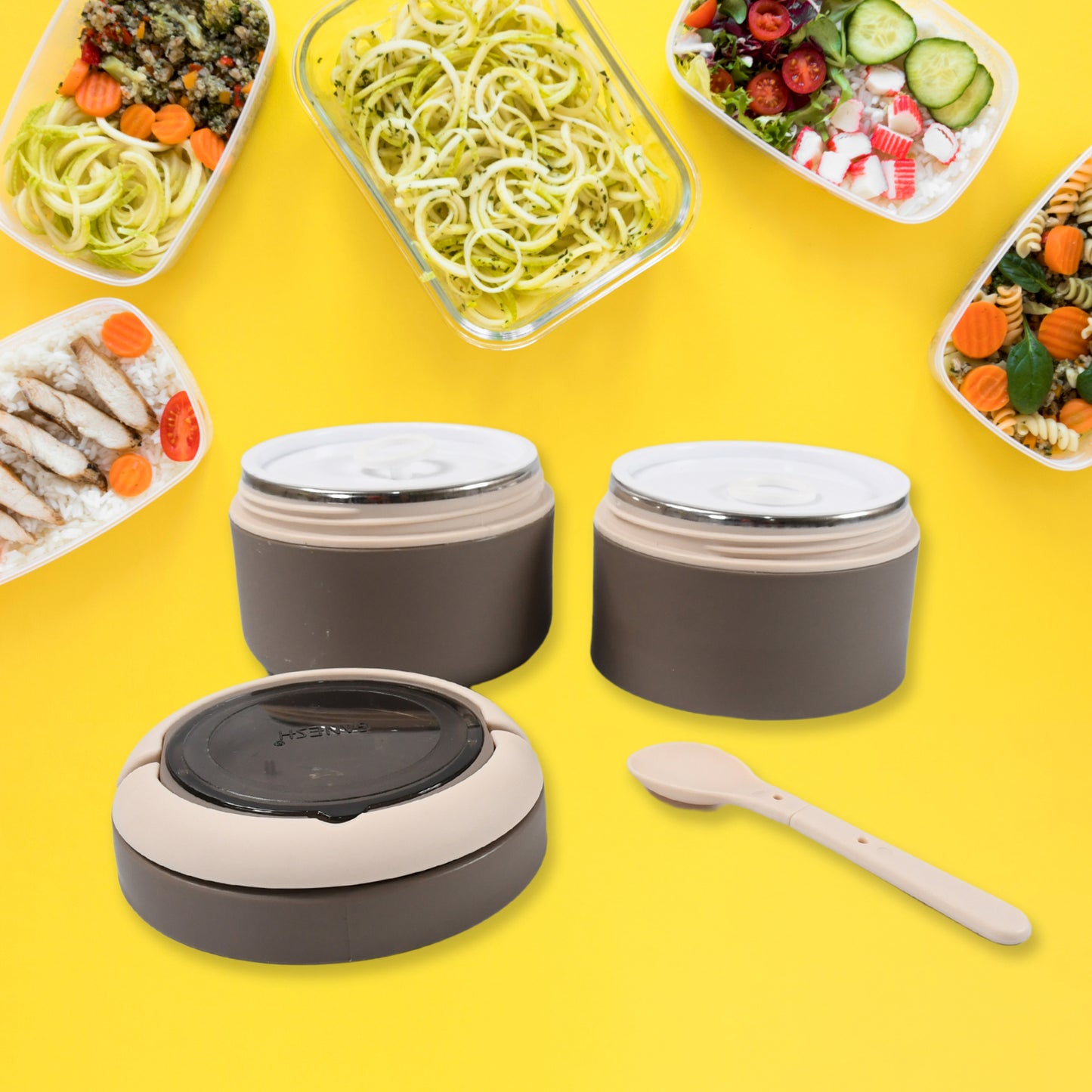 Ganesh Smart Stack 2 Layer Protable Lunch Box Stainless Steel Airtight Leak-proof Lunch Box For Office School Picnic - Color May Vary - LootFaat