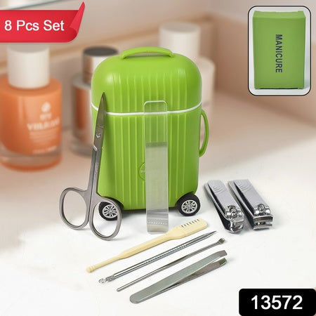 Manicure Kit Pedicure Tools For Feet Nail Clipper (8 Pcs Set With Mini 4 Wheel Suitcase Trolley) - LootFaat