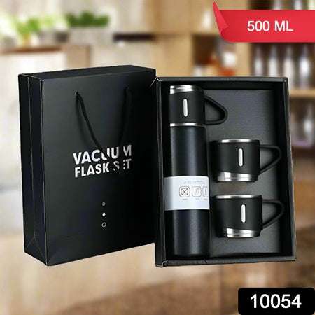 Stainless Steel Vacuum Flask Set With 3 Steel Cups Combo For Coffee Hot Drink And Cold Water Flask Ideal Gifting Travel Friendly Latest Flask Bottle. (500ml) - LootFaat