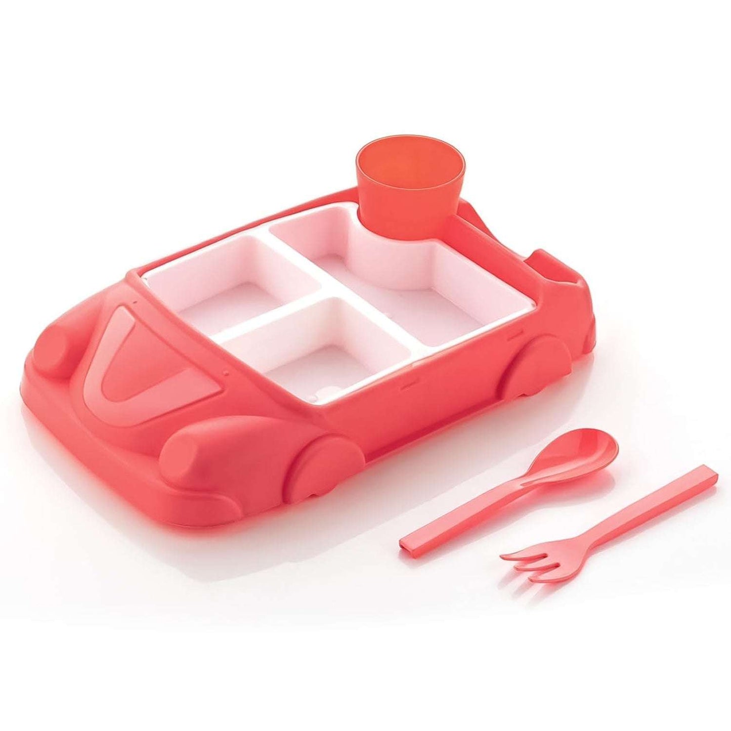 Kids Car Shaped Plates Cup Lunch Box Dinnerware Set (4 Pcs Set 1000 Ml Lunch Box) - LootFaat